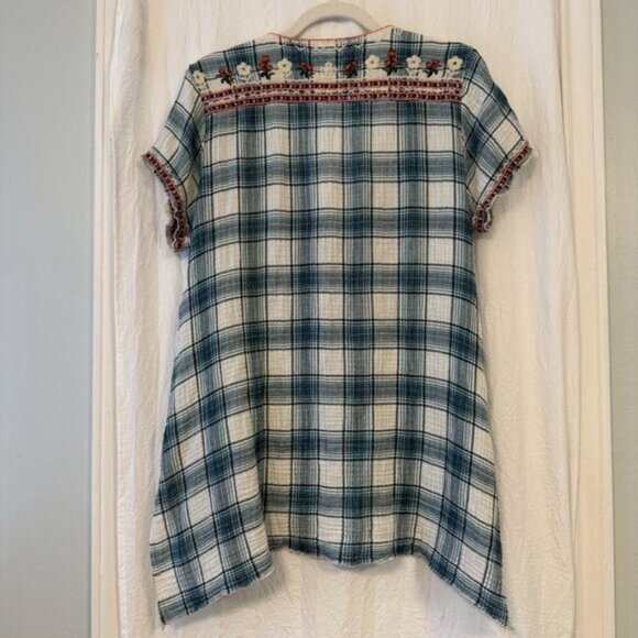 Johnny Was Workshop Juliene Estelle Floral Embroidered Plaid 90s Y2K Top Large - Picture 3 of 13